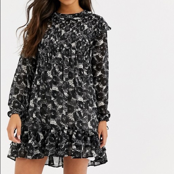 Free People Dresses & Skirts - Free People Blk/Wht Floral Boho Dress Medium